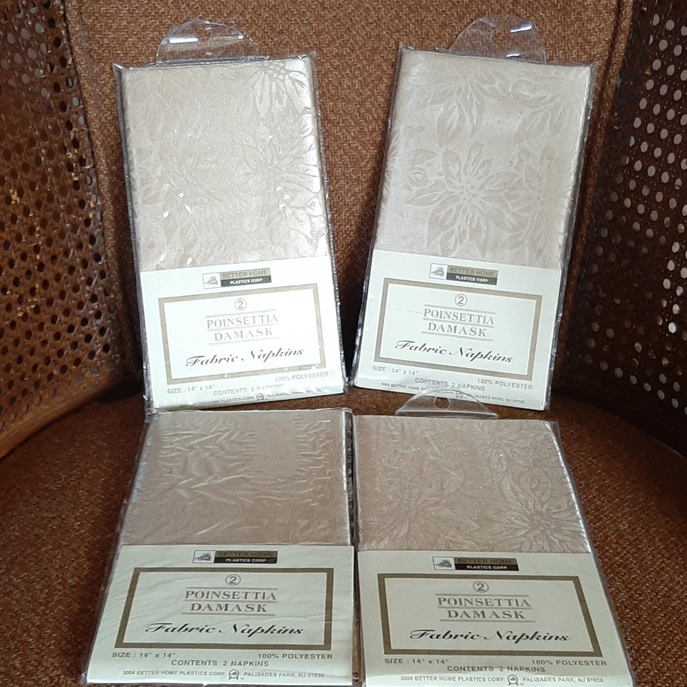 8 Poinsettia Damask Fabric Napkins (4 Sets of 2)